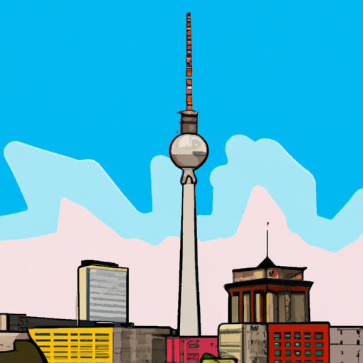a cityscape of berlin including the tv tower, in a cartoon style
